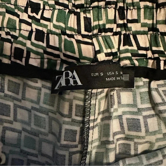 Zara geometric wide leg pants black cream green size S - Picture 6 of 7
